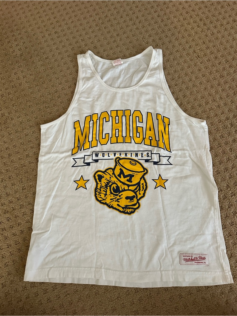 Mitchell & Ness White and Yellow Michigan Wolverines Tank